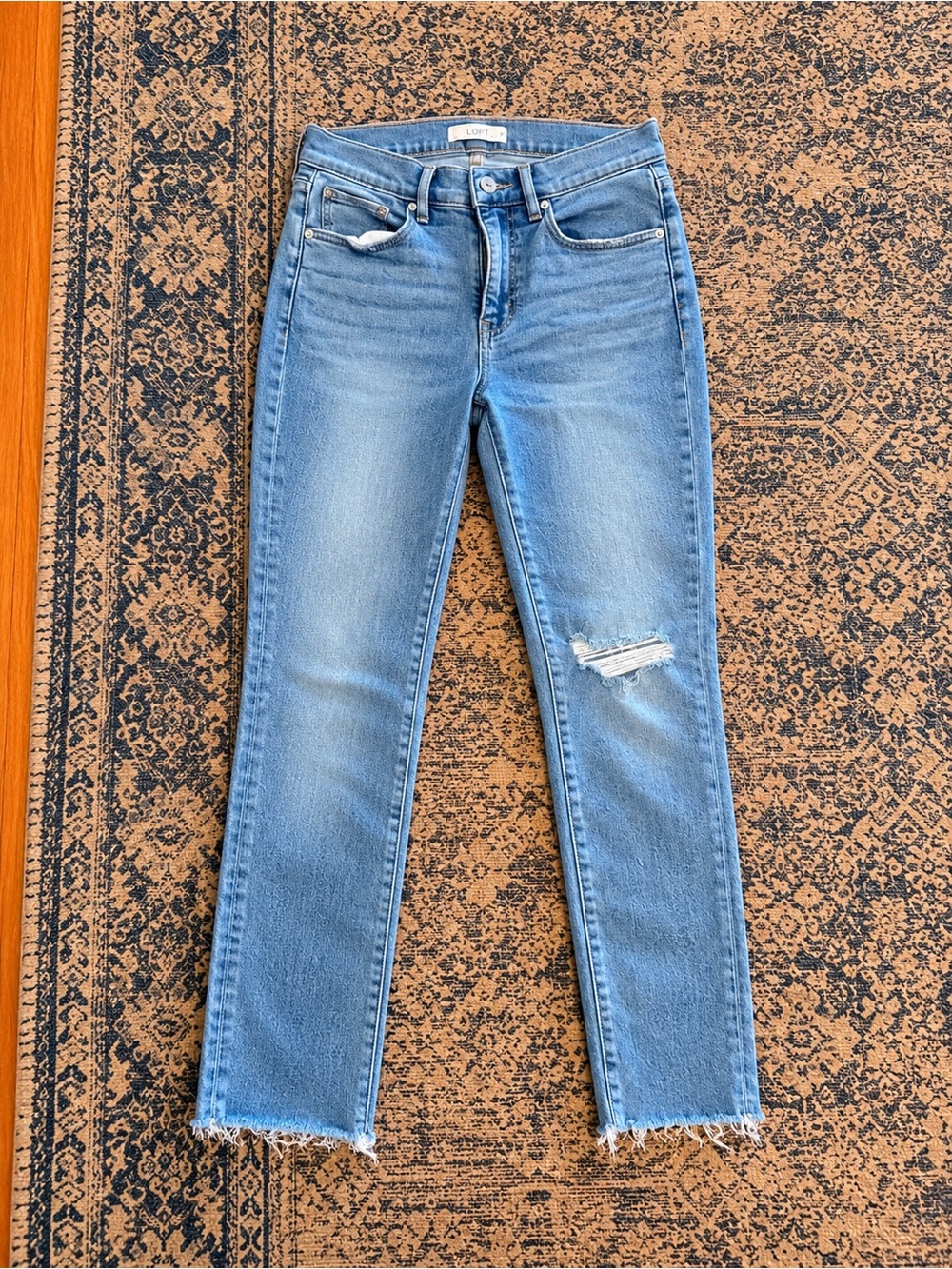 LOFT Light Blue Straight Leg Jeans with Raw Hem